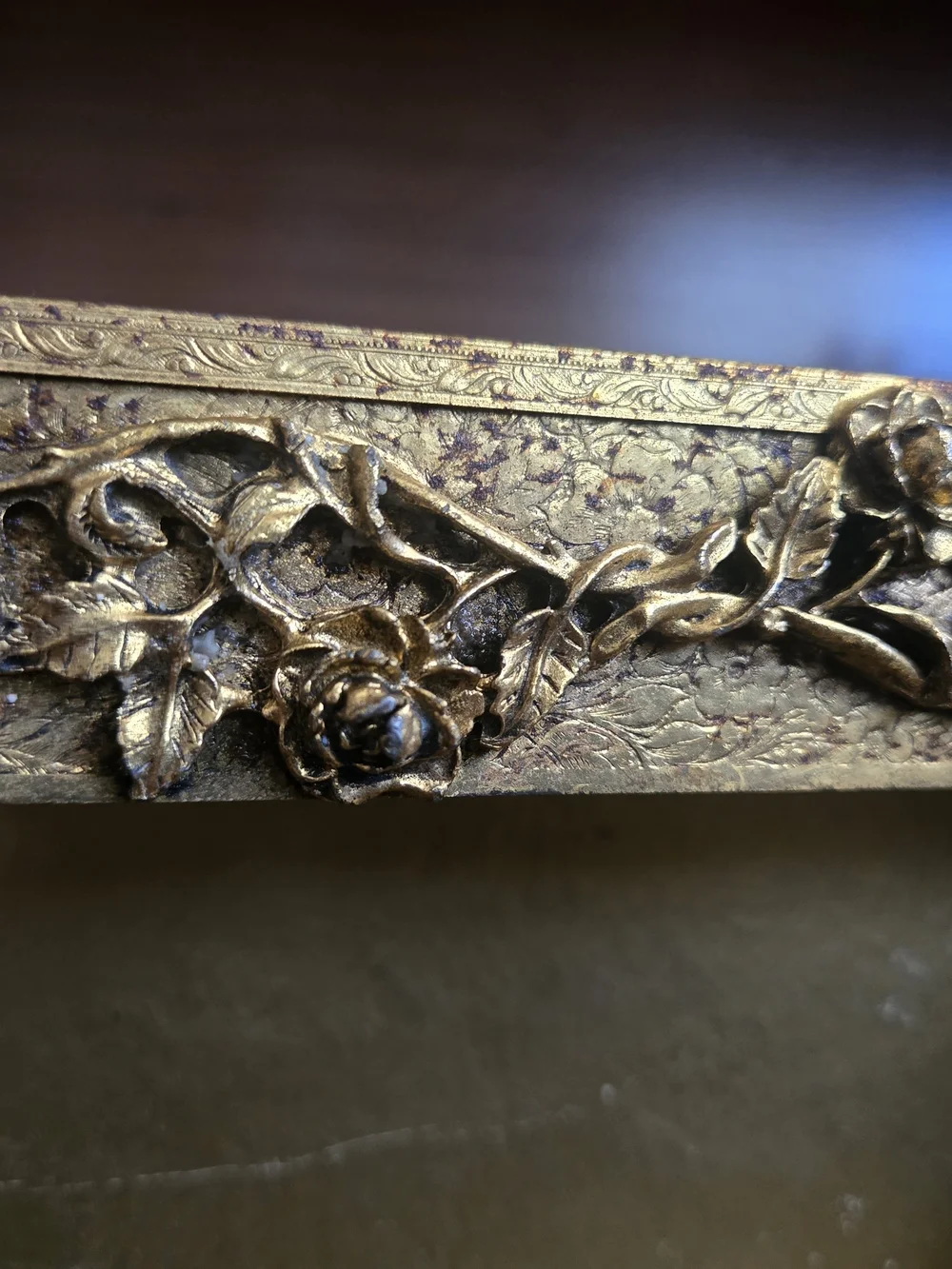 Vintage Ornate Gold Tissue Box Cover with Roses | Hollywood Regency Bathroom